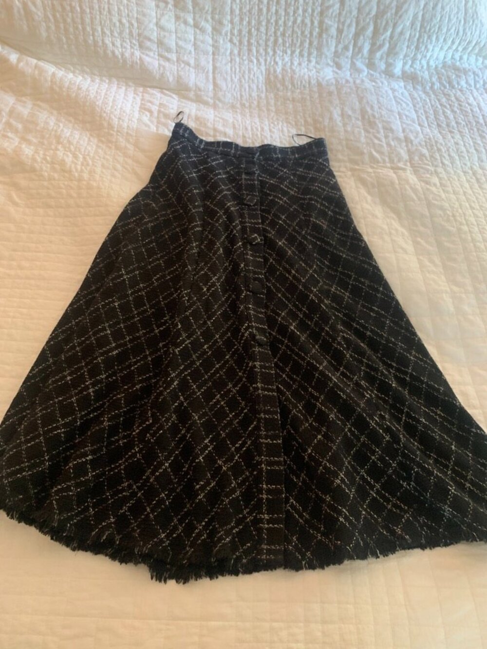 Zara Woman Black Windowpane Tweed A-Line Midi Skirt Size M